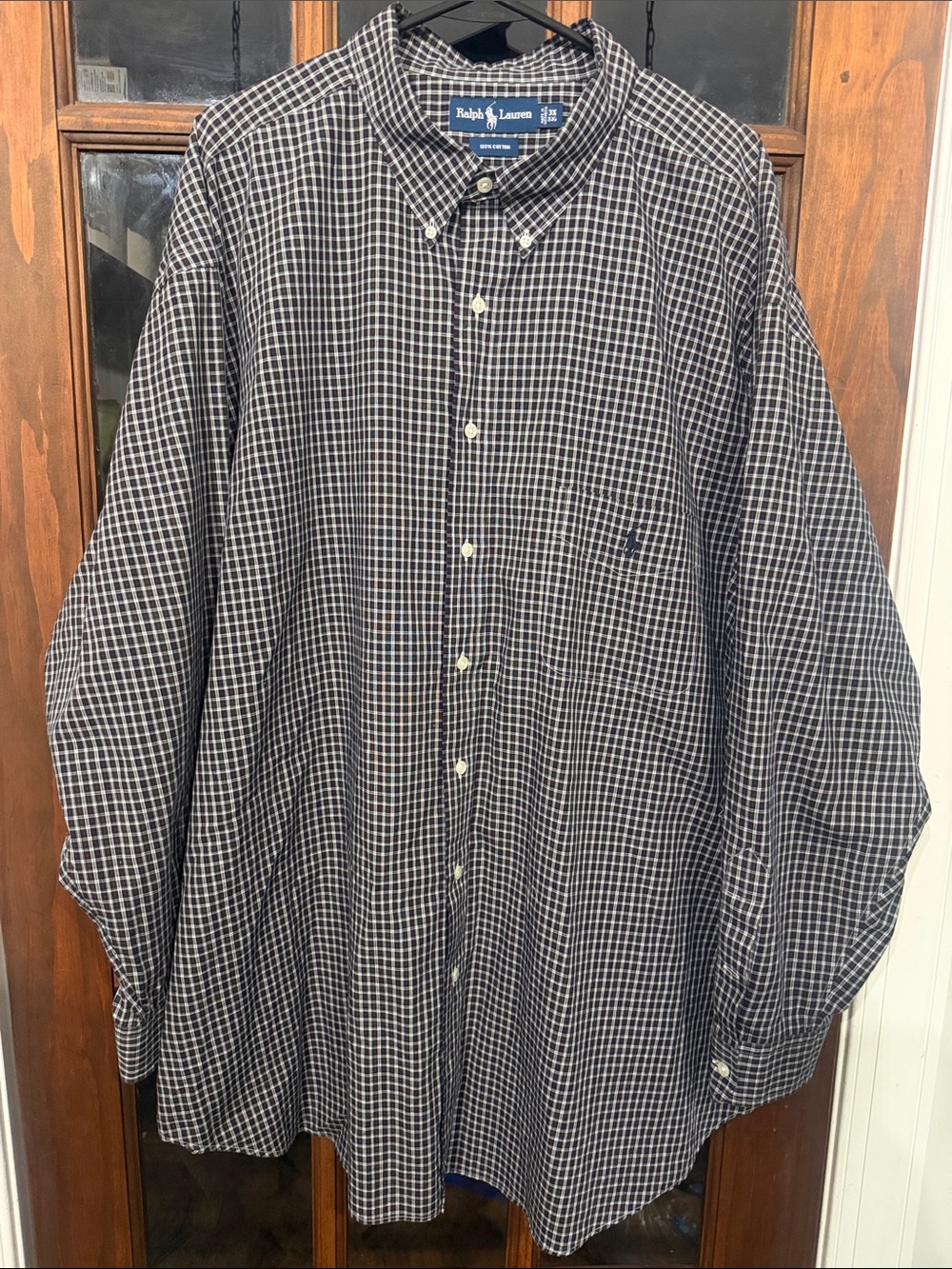 Mens Ralph Lauren Navy Green Red Check Plaid Button Down Dress Shirt Bug size 3X
